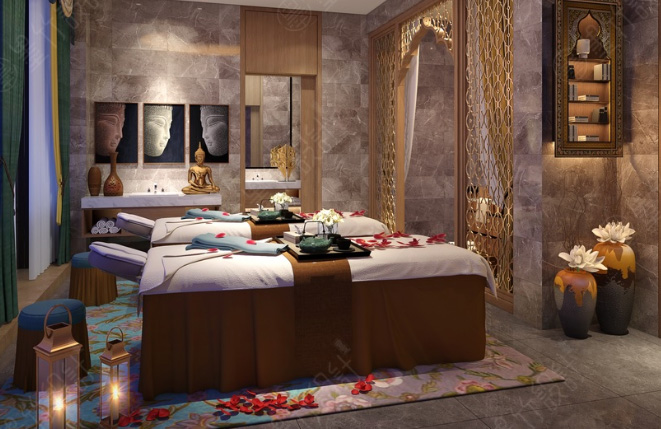 以海洋为主题，蓝色调的装饰与柔和的灯光营造出宁静的氛围。墙壁上装饰着海洋壁画，仿佛置身于海底世界。在这里，您可以放松身心，感受海洋的宁静与深邃，仿佛被海水温柔拥抱。